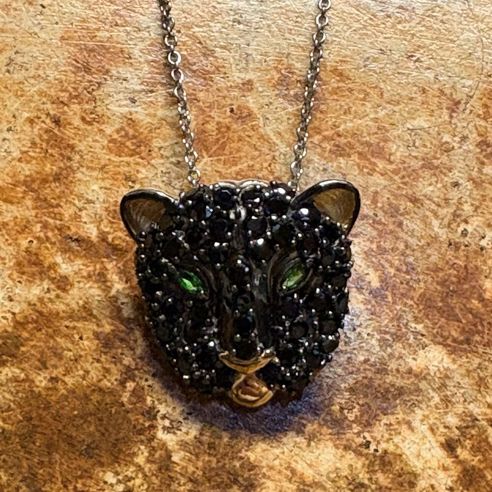 Gems En Vogue Black Panther w/ Green Diopside Eyes Necklace/Pendant/Brooch